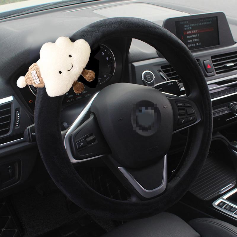 1PC Cute Cartoon Hat Cloud Universal Car Steering Wheel Cover Soft Plush Steering Wheels Case For 14.5-15inch Auto Decoration