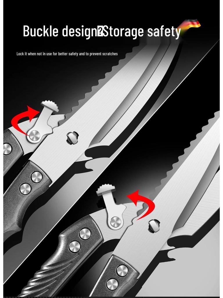 All-Stainless Steel Multi-Functional Kitchen Shears for Chicken, Duck, and Fish