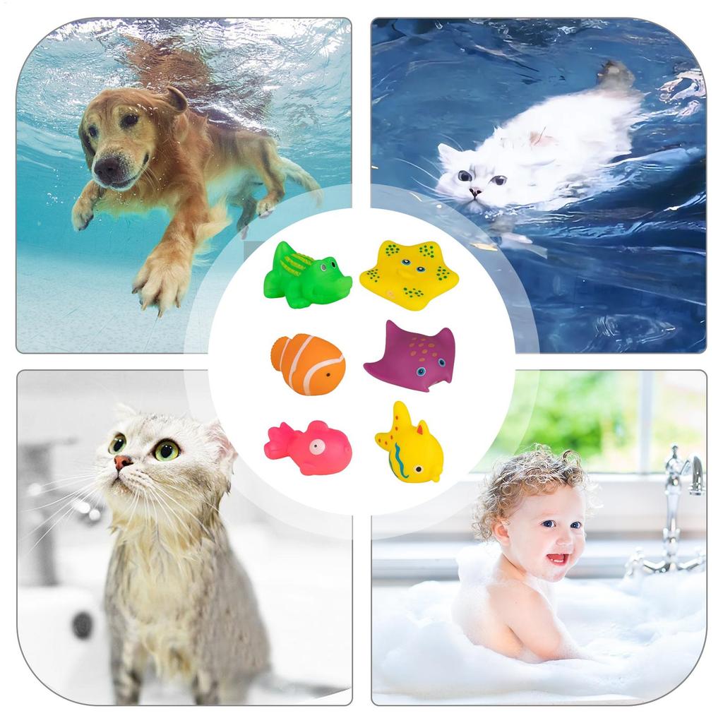 Cat Pool Toys 6pcs Kitten Pool Water Squeaky Toy  Interactive Cat Toys squeeze water toys Swimming Bath Fish Toy Cat Supplies