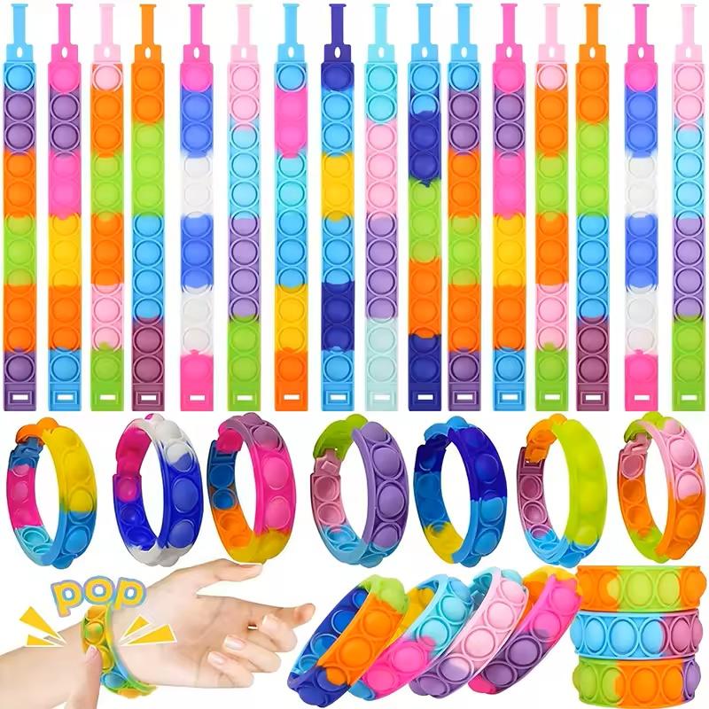 Colorful Silicone Bracelet Anxiety Sensory for Autism Adult Pops Bubble Simple Dimple Toy Fidget Anti Stress Relief Toys Game