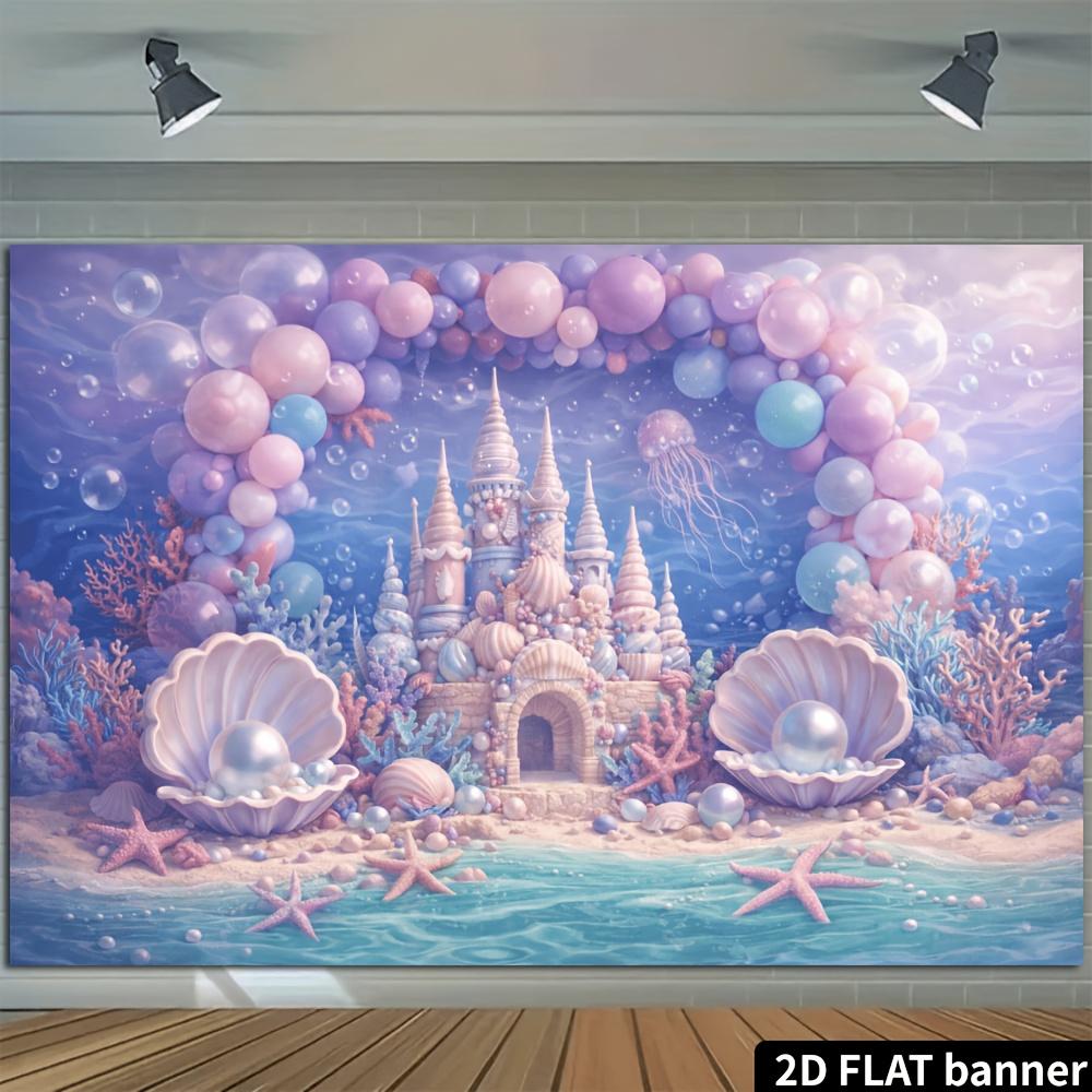 2D Flat Ocean-themed Party Banner Background Dreamy Underwater Castle Theme Suitable for Indoor or Outdoor Use