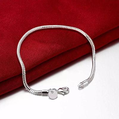 925 Sterling Silver 3MM Snake Bone Chain Bracelets for Women Luxury Fashion Party Wedding Accessories Jewelry Christmas Gifts