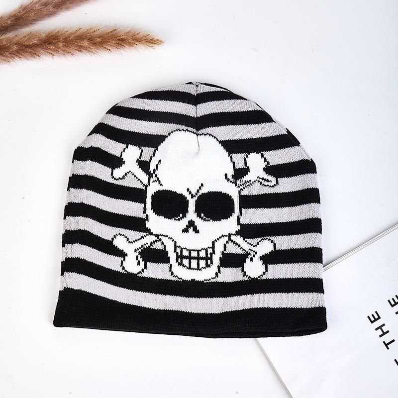 Striped Warm Knitted Hat Personalized Pullover Hat New Cold Hat Trendy Fashion Men's and Women's Skull Camouflage Outdoor