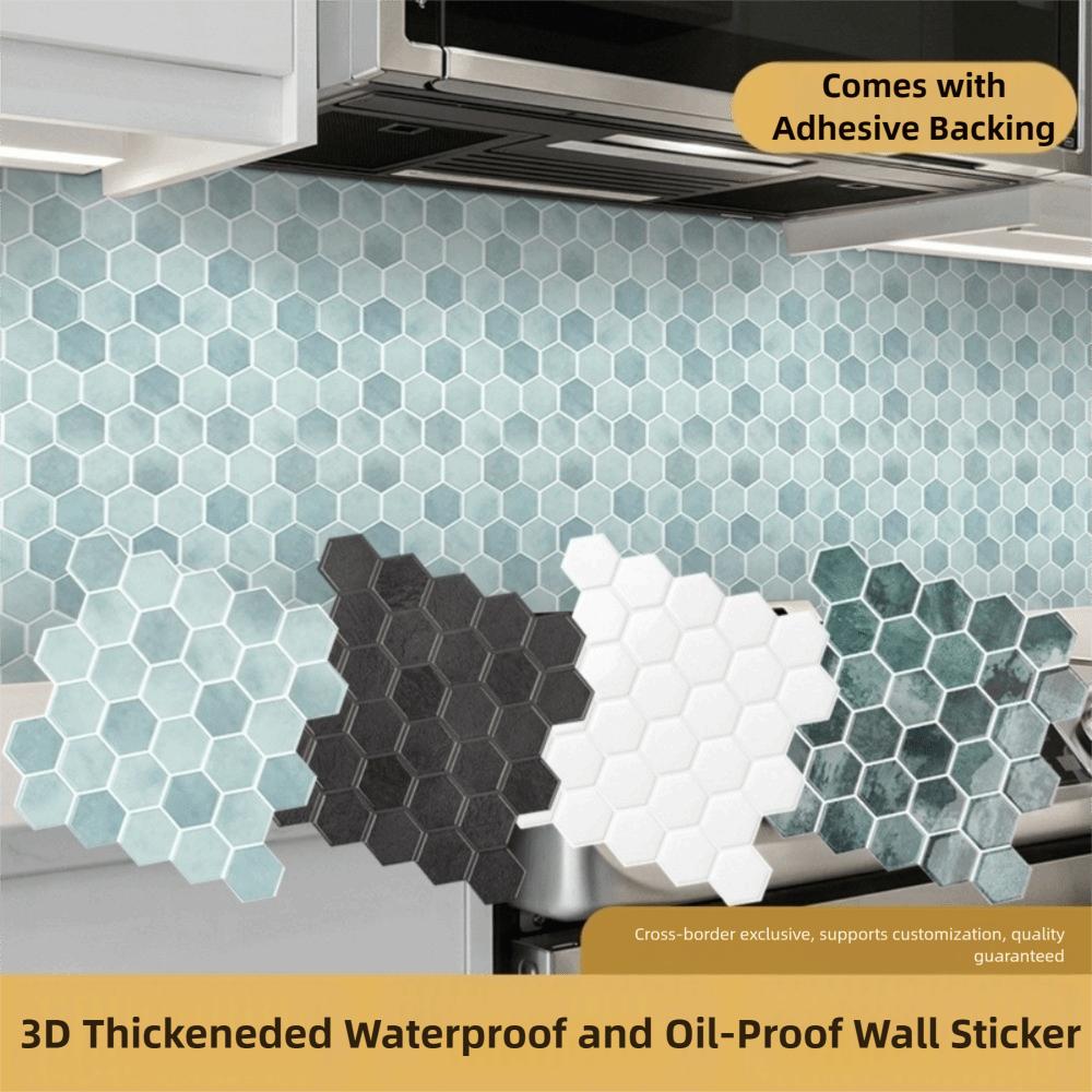 New Self-adhesive Peel and Stick Backsplash Hexagon 12*1 2inch Wallpaper Oil Proof Waterproof Stick Tile for Kitchen Bathroom