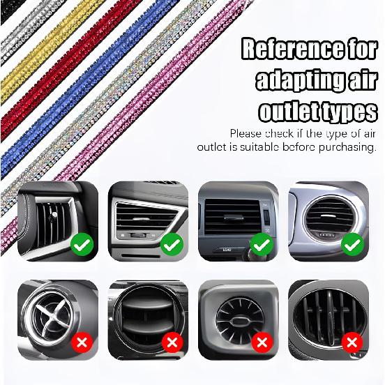 Bling Car Vent Outlet Moulding Trim, 10PCS Rhinestone Vehicle Air Conditioner Decorative Strip, Diamond Straight Seal Strip Line Decoration,