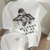 Cool Skull "WELCOME To MY MIND" Letter Print, Women's Round Neck Short Sleeve T-Shirt, Women's Athletic T-Shirt, Suitable for Daily Wear