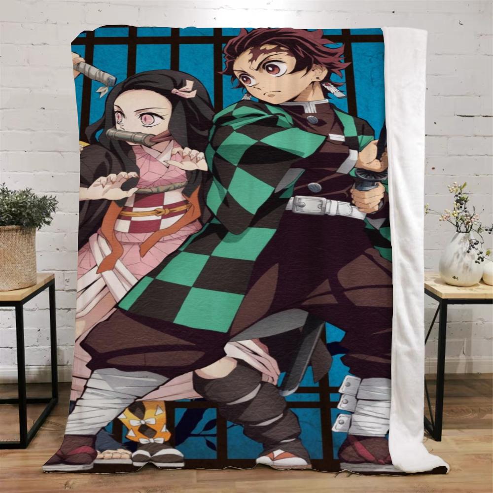 Demon Slayer Funny Blanket Bed Custom Blankets & Throw Microfiber Bedding Home and Decoration Beach Towel Knitted Plaid Knee Nap