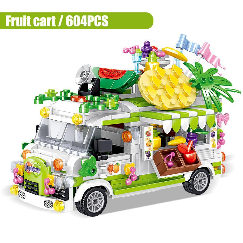 City Street View Ice Cream Car Food Shop Mini Building Blocks Camping Vehicle Friends Bricks DIY Toys for Children Girls