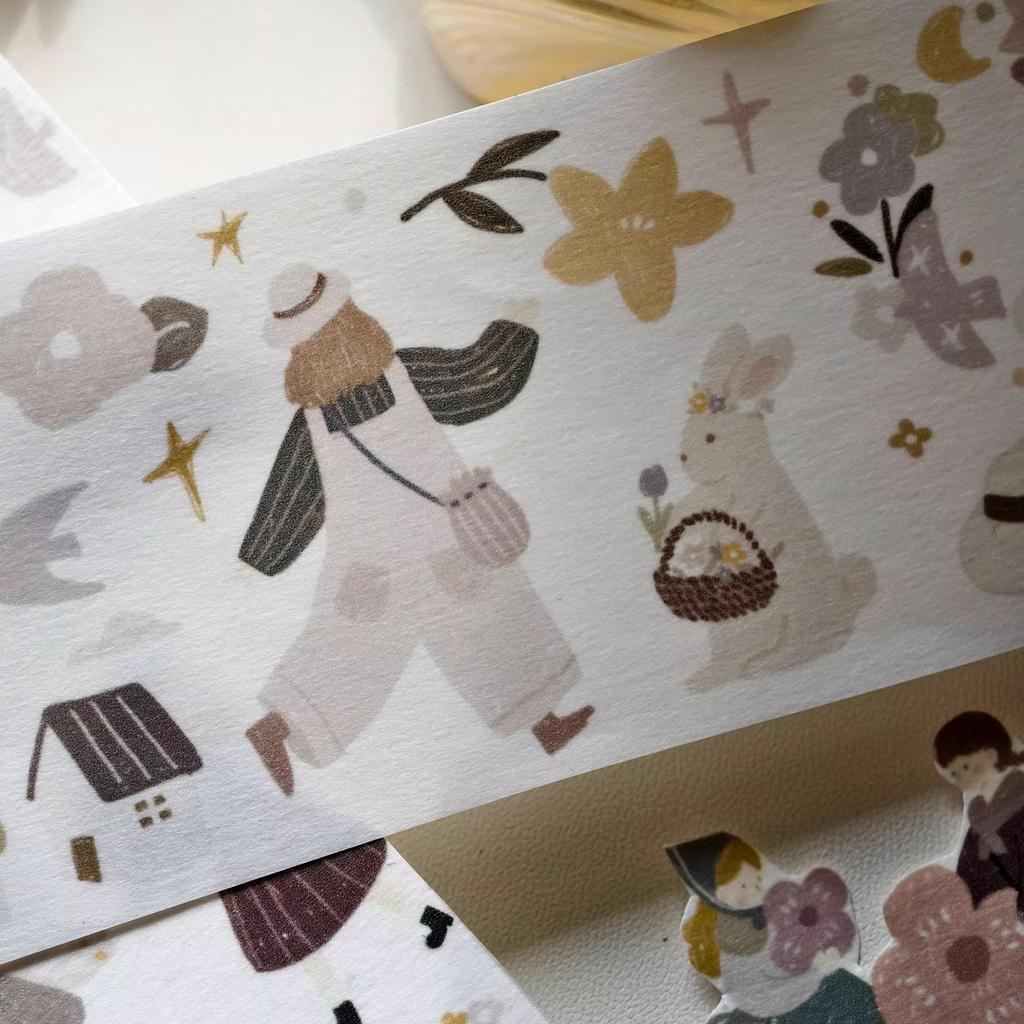 Light Retro Salt Style Journal Washi Tape - 'Field Afternoon Tea' PET Design