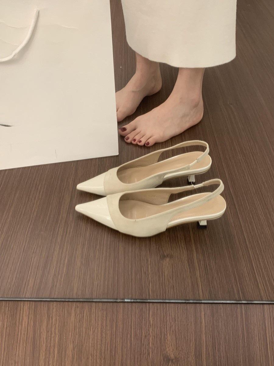 

With skirt fairy style kitten and bag head sandals female summer French beautiful temperament pointed high heels 35