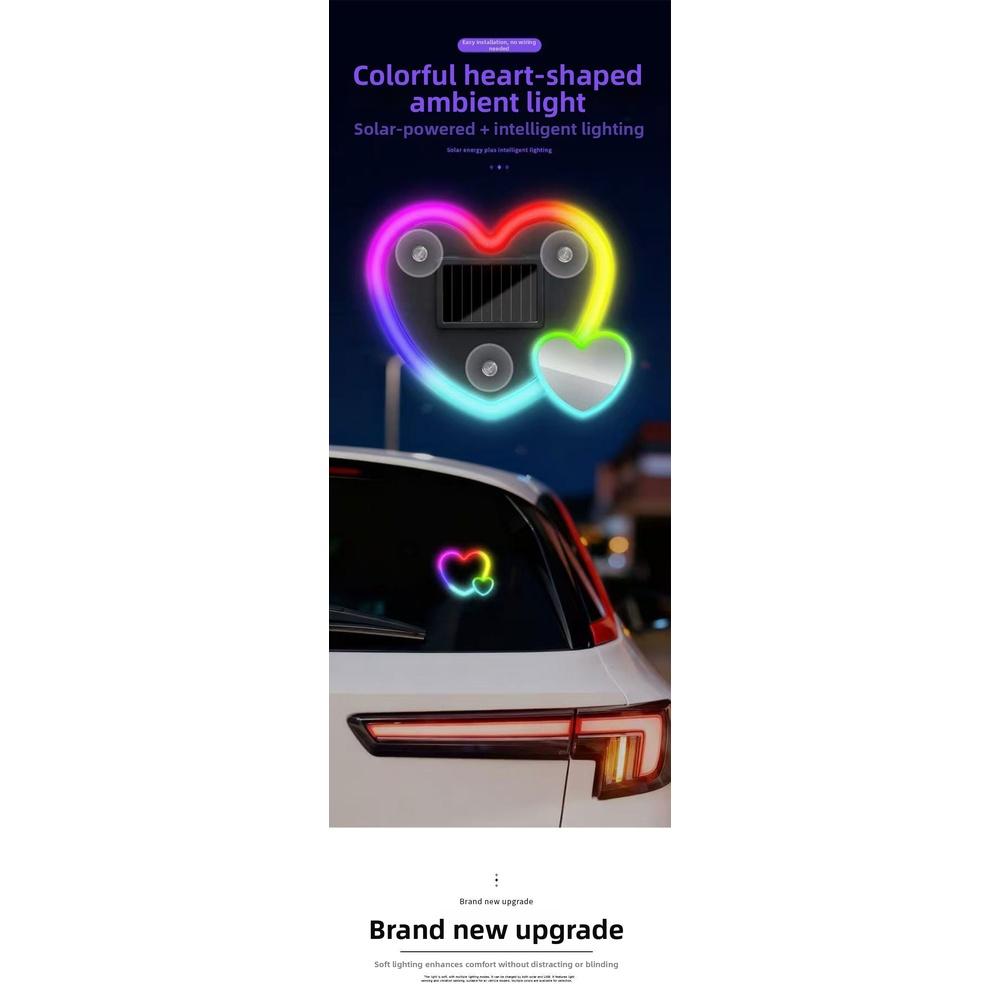 Car LED Heart Shape Ambient Light Wireless Neon Decoration with Solar and USB Charging for Vehicle Interior Use