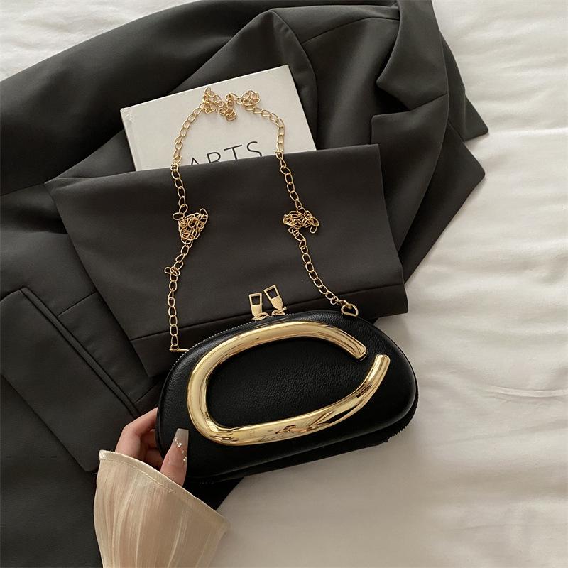 Crossbody Bag Metal Decorative Clutch Bag New Chain Box Shoulder Bag Women's Dinner Bag Women's