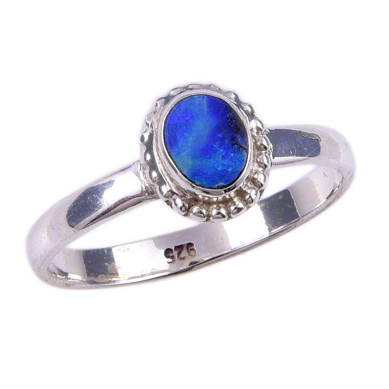 Pierre Précieuse Opale Australienne Naturelle Argent Sterling Massif 925 Bijou Bague T.8 e4M83