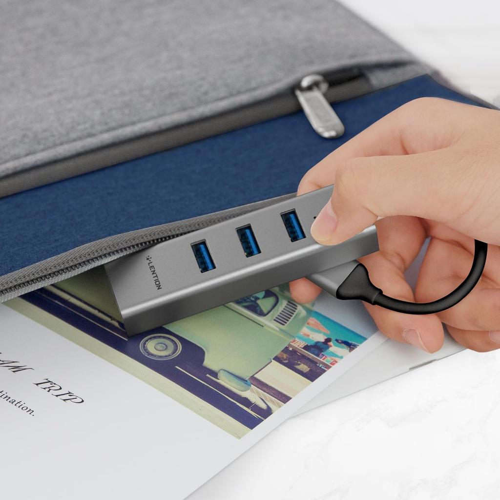 LENTION USB Hub Gigabit Compatible High Speed Adapter with Wired LAN Ethernet USB Expansion Surface Pro Compatible 10/100/1000Mbps 0.5m 3-Port USB3.0