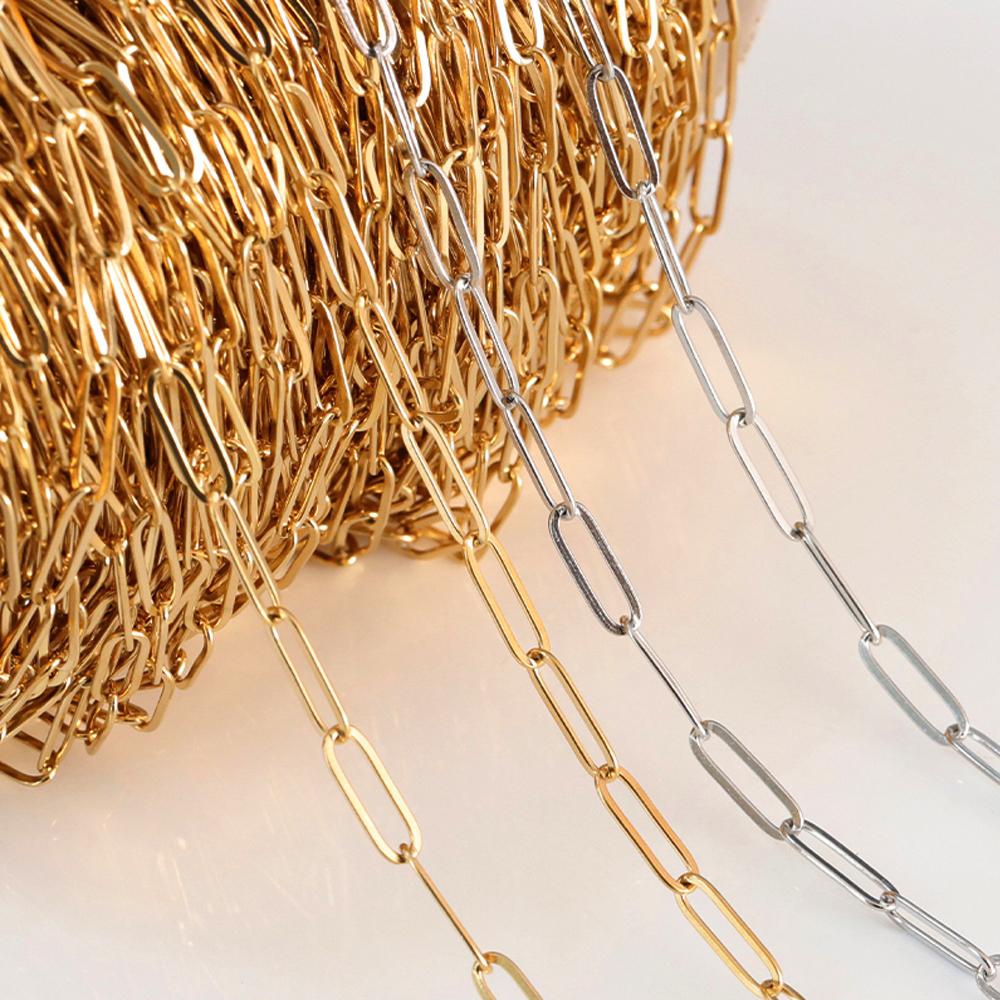 2Meters/lot Stainless Steel Long Frame Chains DIY Necklace Bracelet Accessories Chain Flat Round Links Chain for Jewelry Making