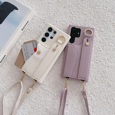 Crossbody-Handgelenkgurt-Geldbörse aus Leder für Samsung Galaxy S23 S22 Ultra Plus A54 A53 5G Kartensteckplatz Ring Lanyard Handyhülle