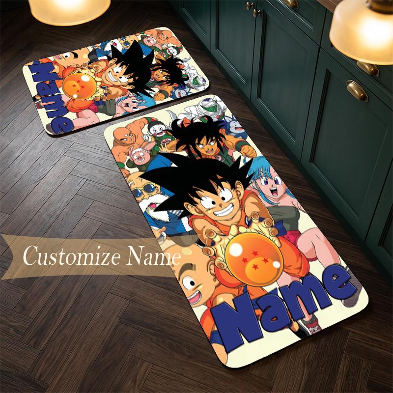 Dragon Ball (37) Personalisierbare Flanell-Küchenmatte mit Namen, weicher, rutschfester Küchenläufer für die Heimküchendekoration