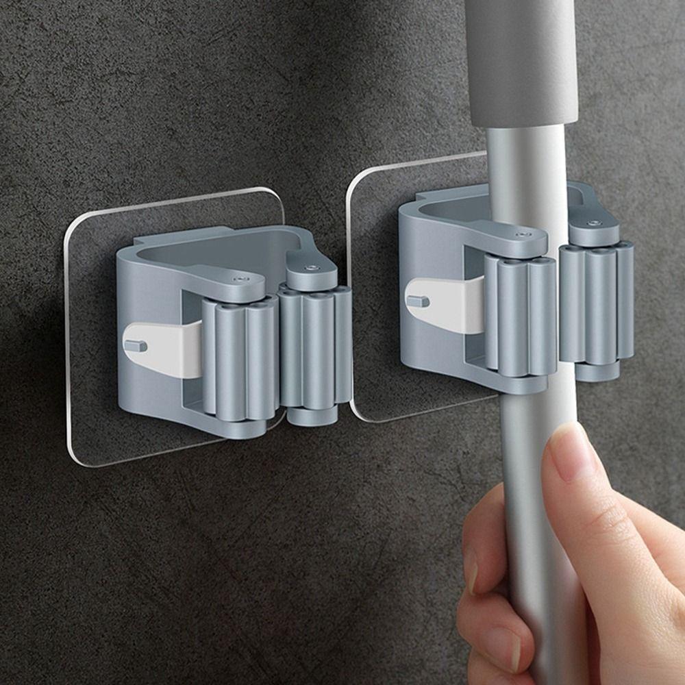 High Quality Wall Mounted Household Bathroom Storage Free Punch Broom Hanger Hook Mop Organizer Holder Mop Clip Storage Rack