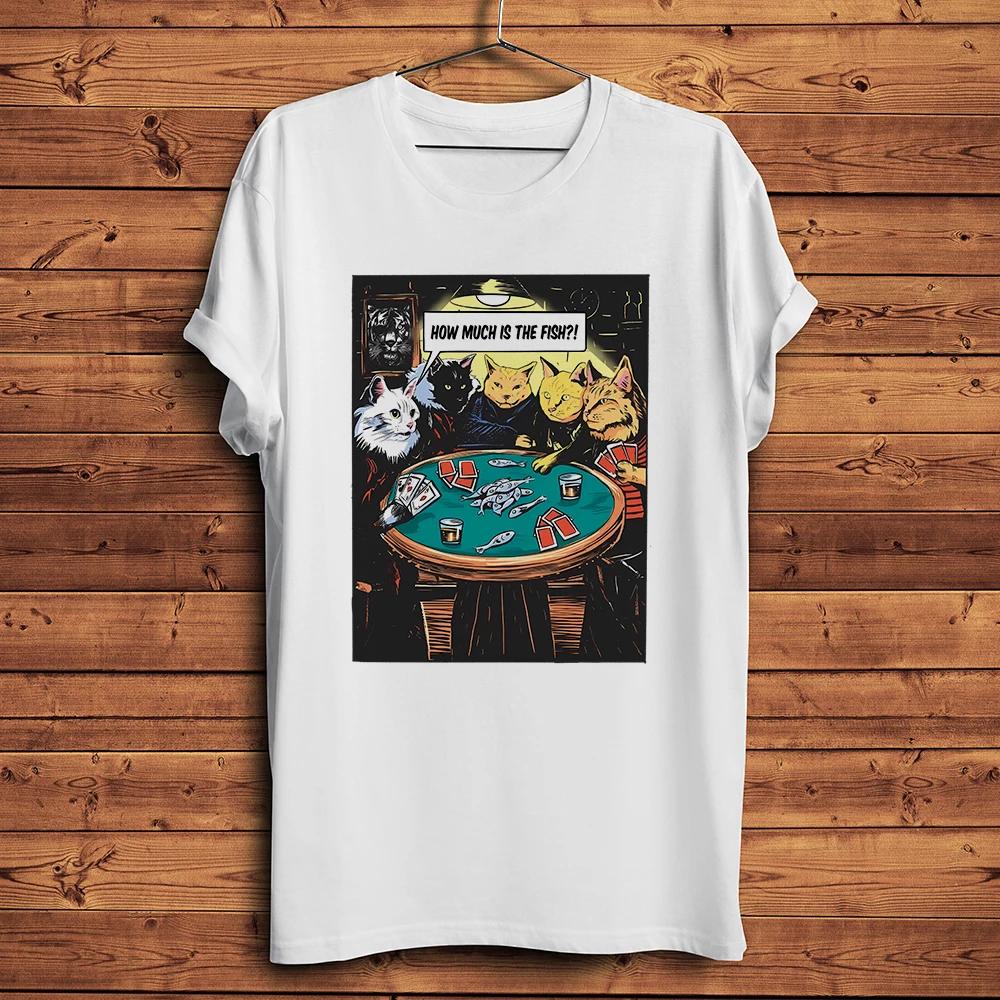 Cats Gang Paly Poker Funny Meow TShirt UnisexHomme Short Sleeve Casual TeeUnisex Streetwear TShirt Breathable Print S