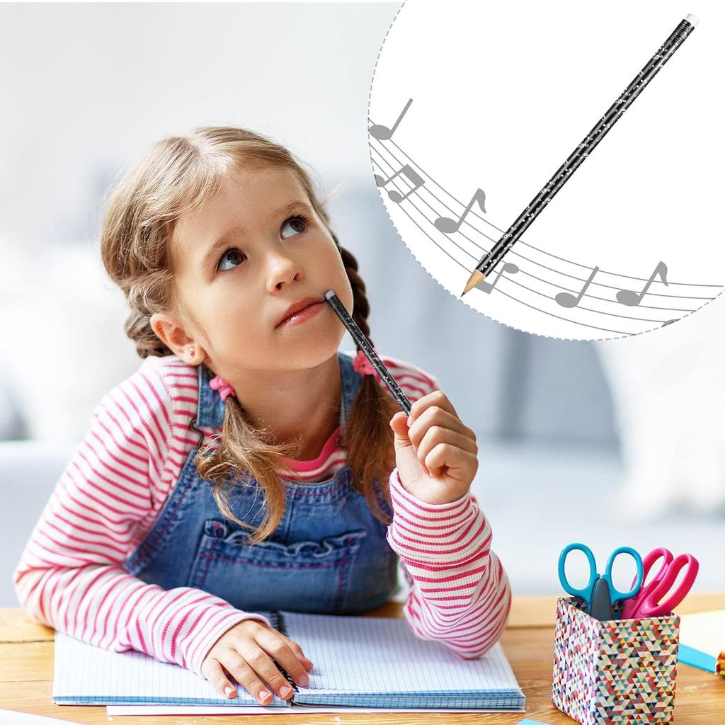 Chinco 24 Pieces Music Note Pencil Music Pencils Round Fun Pencils Woodcase with Eraser for Students Kids Party Favors Classroom Supplies