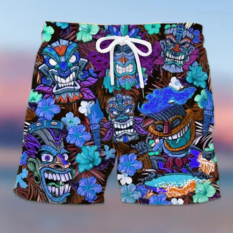 Men's Mask Flower / Plants Swimming Trunks Board Shorts Swim Shorts Mid Waist Hawaiian Ethnic Boho Casual