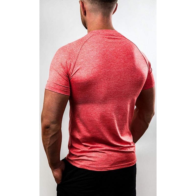 Mens Short Sleeve Solid Color Slim Fit Quick Dry Gym Training T Shirt