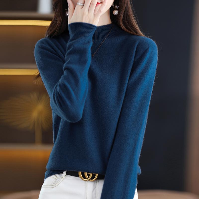 Damen Halbrollkragenpullover, Qinghe Kaschmir, 30% Kaschmir 70% Wolle, Winter Strickpullover Herbstpullover Kaschmirpullover