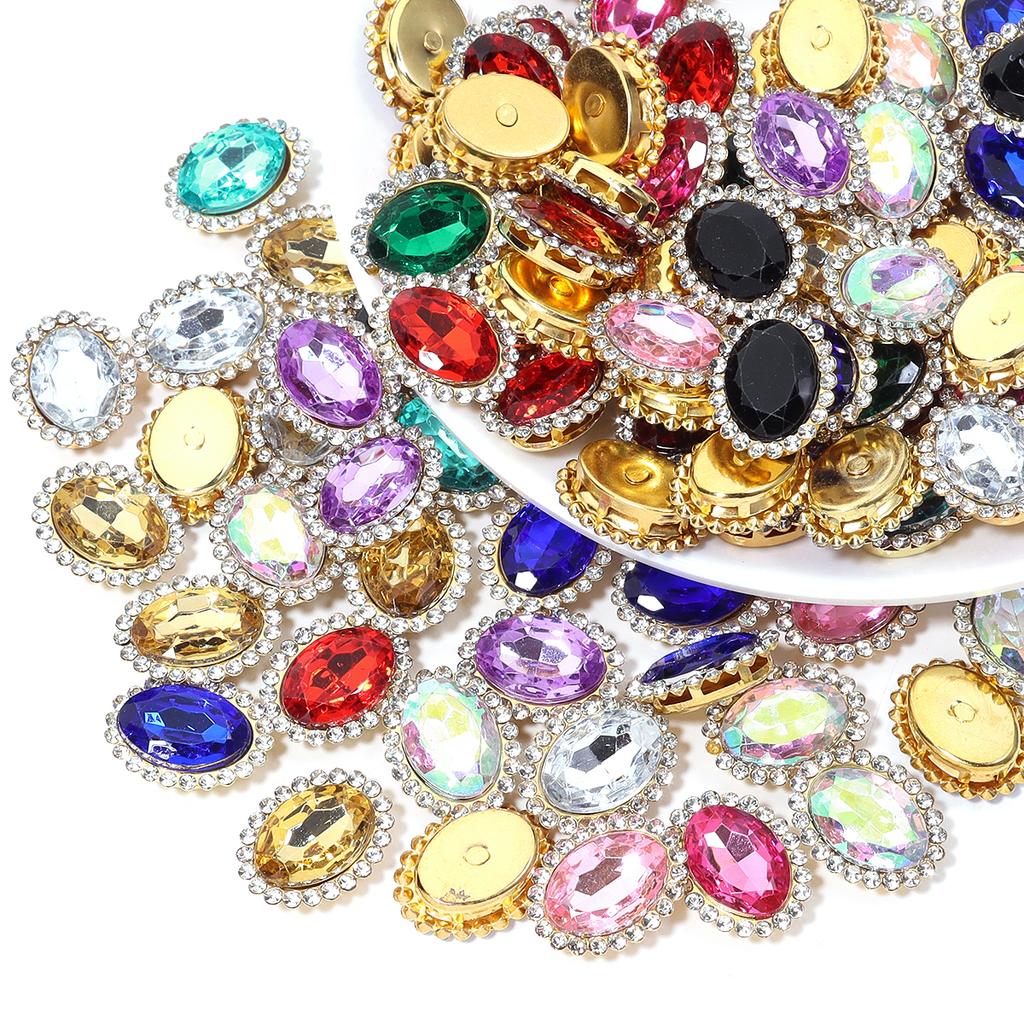 20pcs Oval Shape Sunflower Sew On Rhinestones Metal Gold Claw Base Acrylic Rhinestones Beads DIY Garment Decoration Accessories