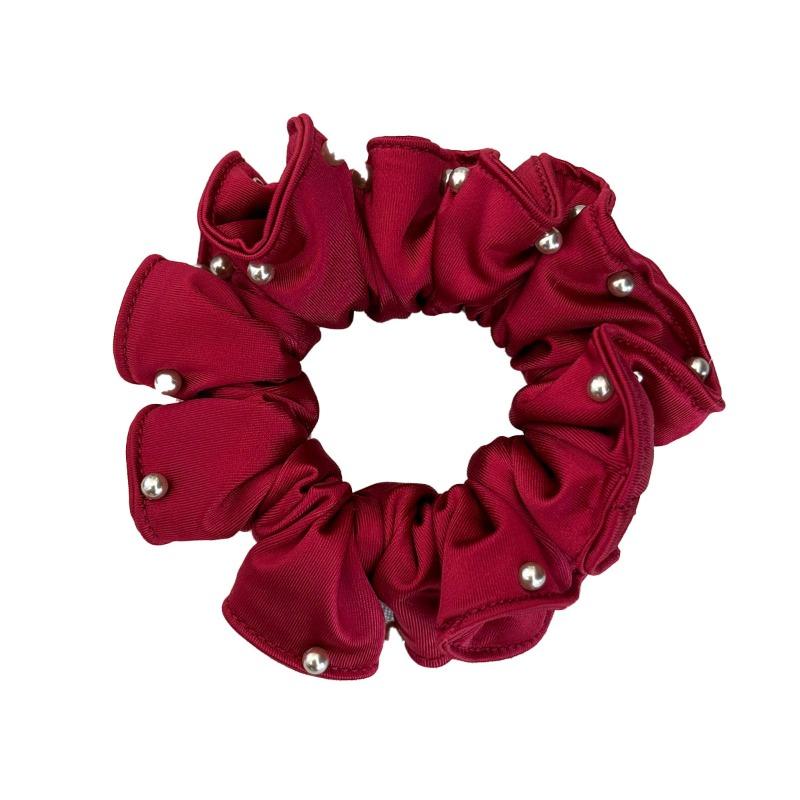 Red Satin Pleated Small Intestine Hairband Elastic Hair Tie Bun Hairpin Scalp Hair String Hair Accessory