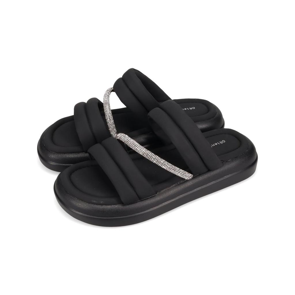 ORiental TRaffic Platform Rhinestone Padded Sandals Soft Cushion Comfort Black 61224