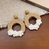 Silver Needle Round Resin Rattan Woven Earrings - Light Luxury High-End Studs, Fashionable Temperament Design