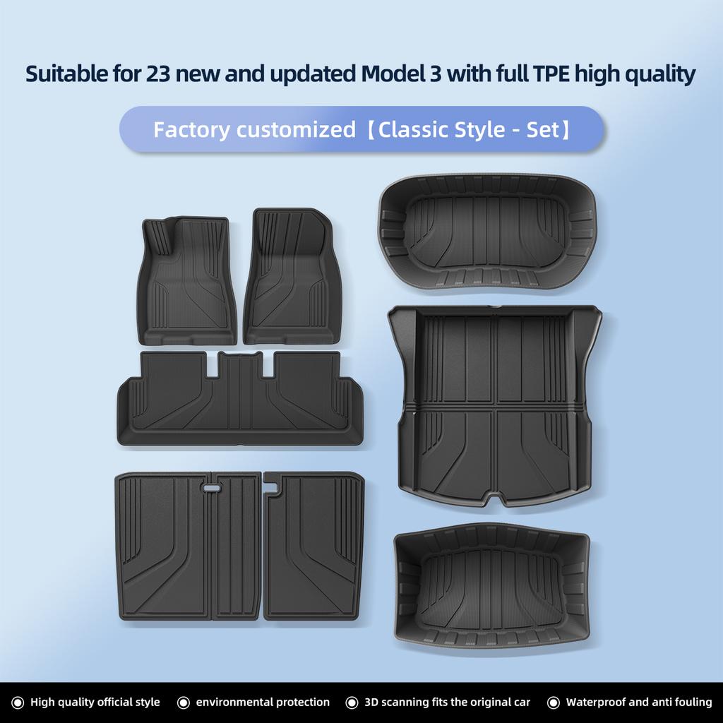 LUCKEASY for Tesla Model 3 Highland 2024 Car Floor Mats TPE 3D Foot Pad Waterproof All Weather Car Accessories Black