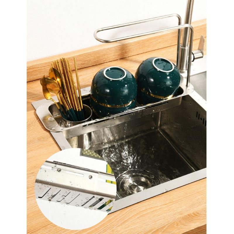 Multifunctional Over The Sink Storage Rack Stainless Steel Adjustable Shelf for Mess Release Kitchen Space
