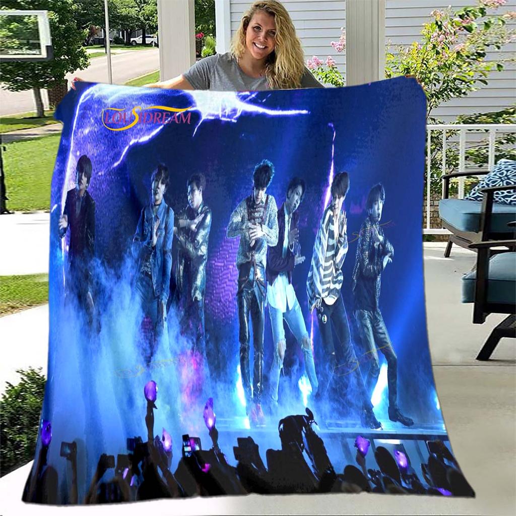 BTS 3D Kpop Bangtan Boys Couverture de lit Bureau Maison Randonnée Pique-nique Couette Épaisse Couvre-lit Tendance Couverture en Flanelle