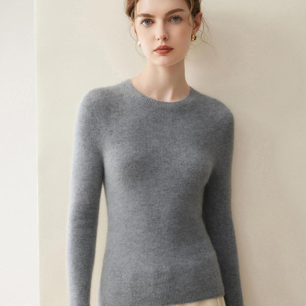 Lekasha Women's Pure Cashmere Round Neck Sweater - Loose, Solid Color, Warm Base Layer for Autumn and Winter