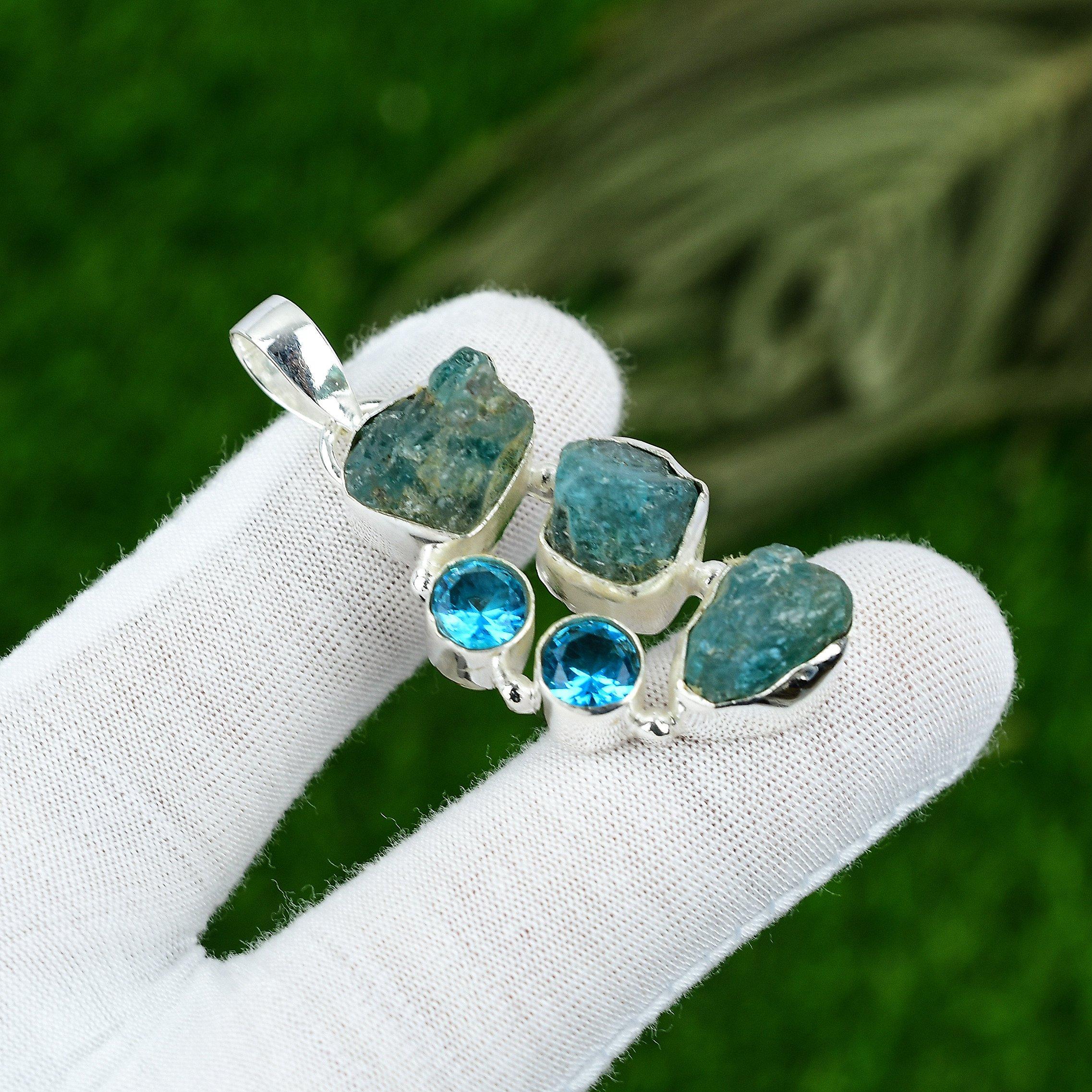 

Birthday Gift For Her Natural Apatite Rough Gemstone Pendant 925 Sterling Silver