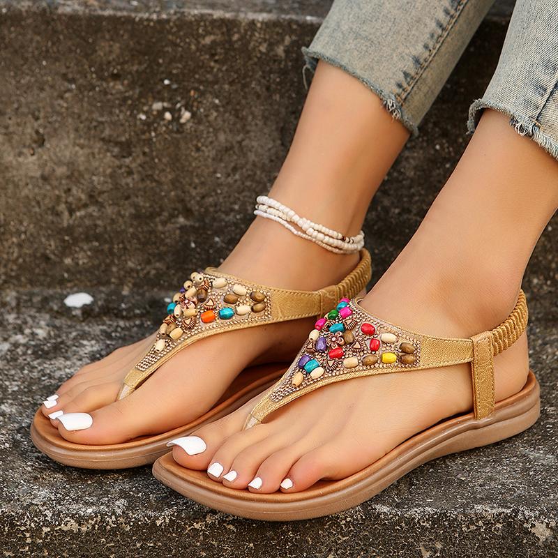 

Сандалии Lucyever на плоской подошве в стиле бохо для женщин 2024 года, летние сандалии больших размеров с застежкой на носке, женские нескользящие босоножки на платформе в римском стиле 40 жёлтый