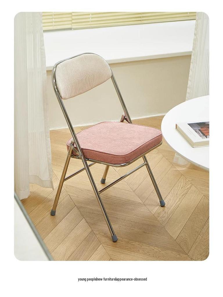Thickened Retro Corduroy Folding Metal Chair for Dining & Photography