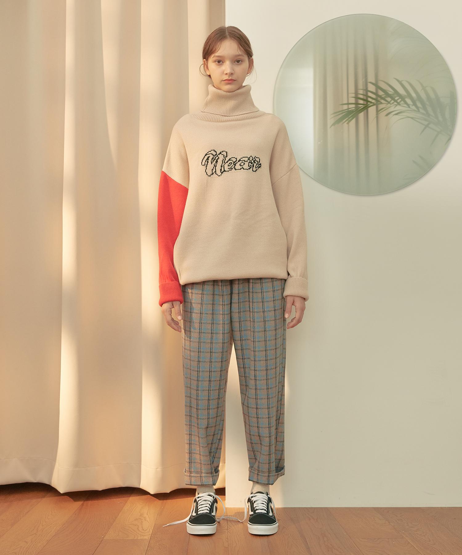 Near And Dear Color Point Turtleneck Knit Top [Beige] Beige/Free