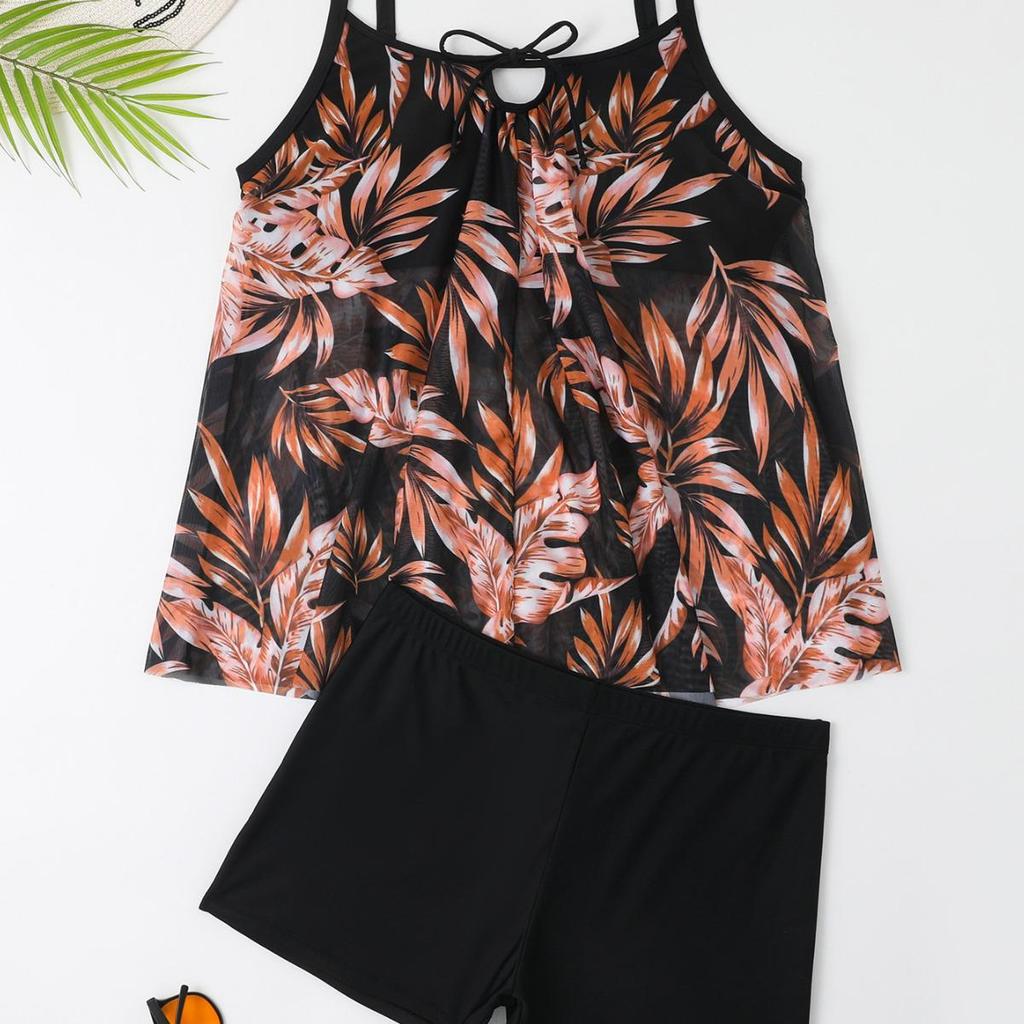 2025 European-American Women's Plus Size Halter Bikini with Skirt and Split Swimsuit