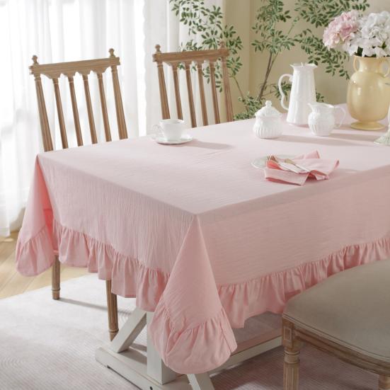 Solid Color Ruffled Tablecloth Rectangular Square Table Cover Dining Tablecloth for Farmhouse Kitchen Dining Room Patio Decoration