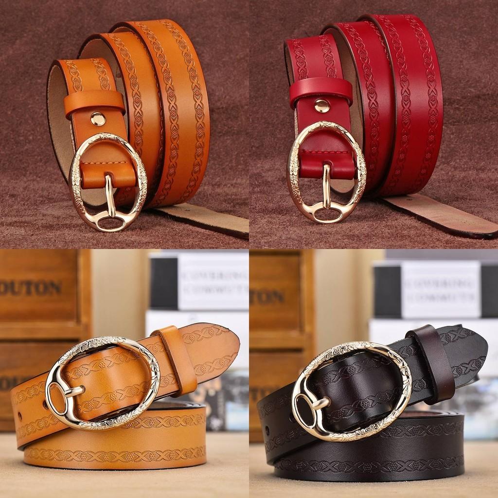 Leather Genuine Womens Belt Antique Alloy Buckle Style Dresses Pants Decoration