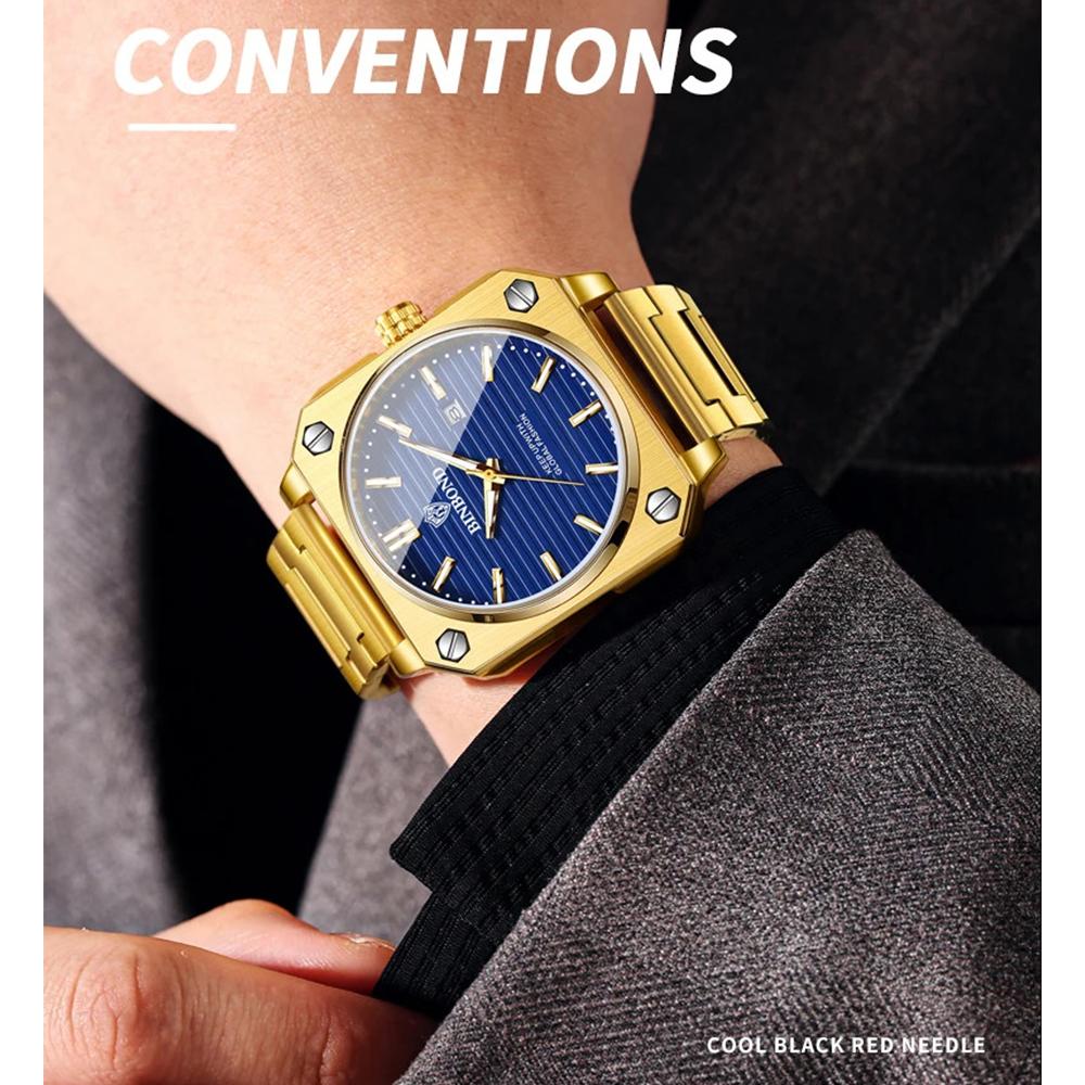 Mode Quadratische Business Herren Quarzuhren Wasserdicht Leuchtend Kalender Luxus Edelstahl Armband Armbanduhren Herren Geschenke