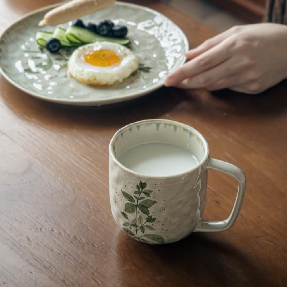 Unique Retro Ceramic Coffee Cup Comfortable Grip Heat-resistant Breakfast Container Non-slip Beautiful Coffee Mug Tea Time