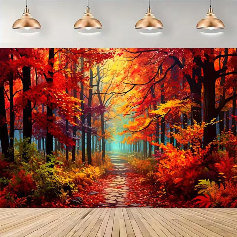 2D Vibrant Red Autumn Tree Backdrop for Outdoor Themed Party