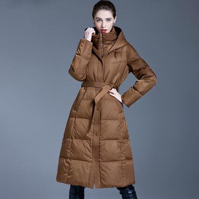 European Station 2025 Women's Mid-Length Hooded White Duck Down Jacket - Autumn/Winter Waist-Hugging Thick Warm Coat
