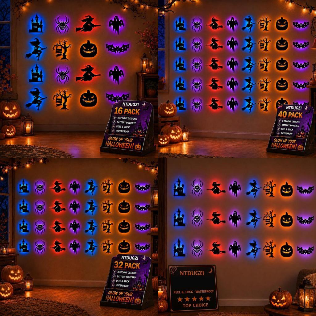 Halloween Pvc Lighted Wall Decals With Spiders And Pumpkins For Party Decoration