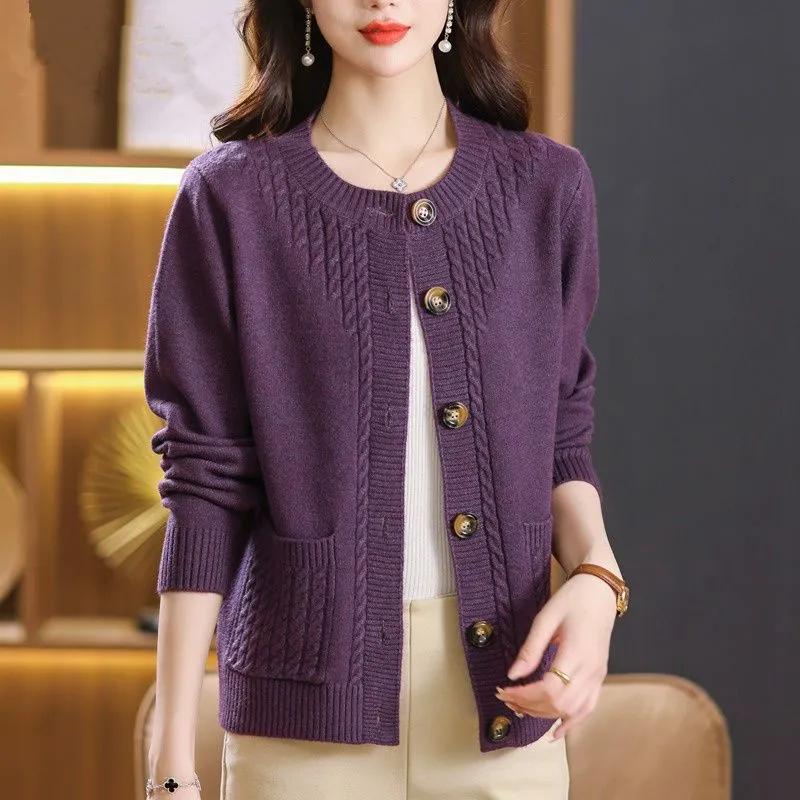 Round Neck Sweater Jacket Women's Spring and Autumn Loose Outer Top Large Size Western Style Short Knitted Cardigan