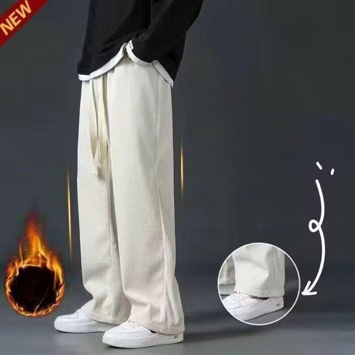 Men's Corduroy Thicken Casual Trousers Loose-fit Straight-leg Fleece-lined  Autumn Winter Warm Sport Pants