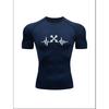 Men'S Grey Crossed Dumbbell Heartbeat Print Compression T-Shirt, Quick Dry Short Sleeve Gym Workout Tee, Muscle Fit Athletic Training Top for Men